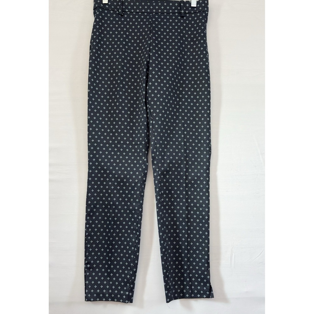 H&M Womens‎ Blue Diamond Cotton Blend Dress Pants Preppy Work Side Zip Size 8